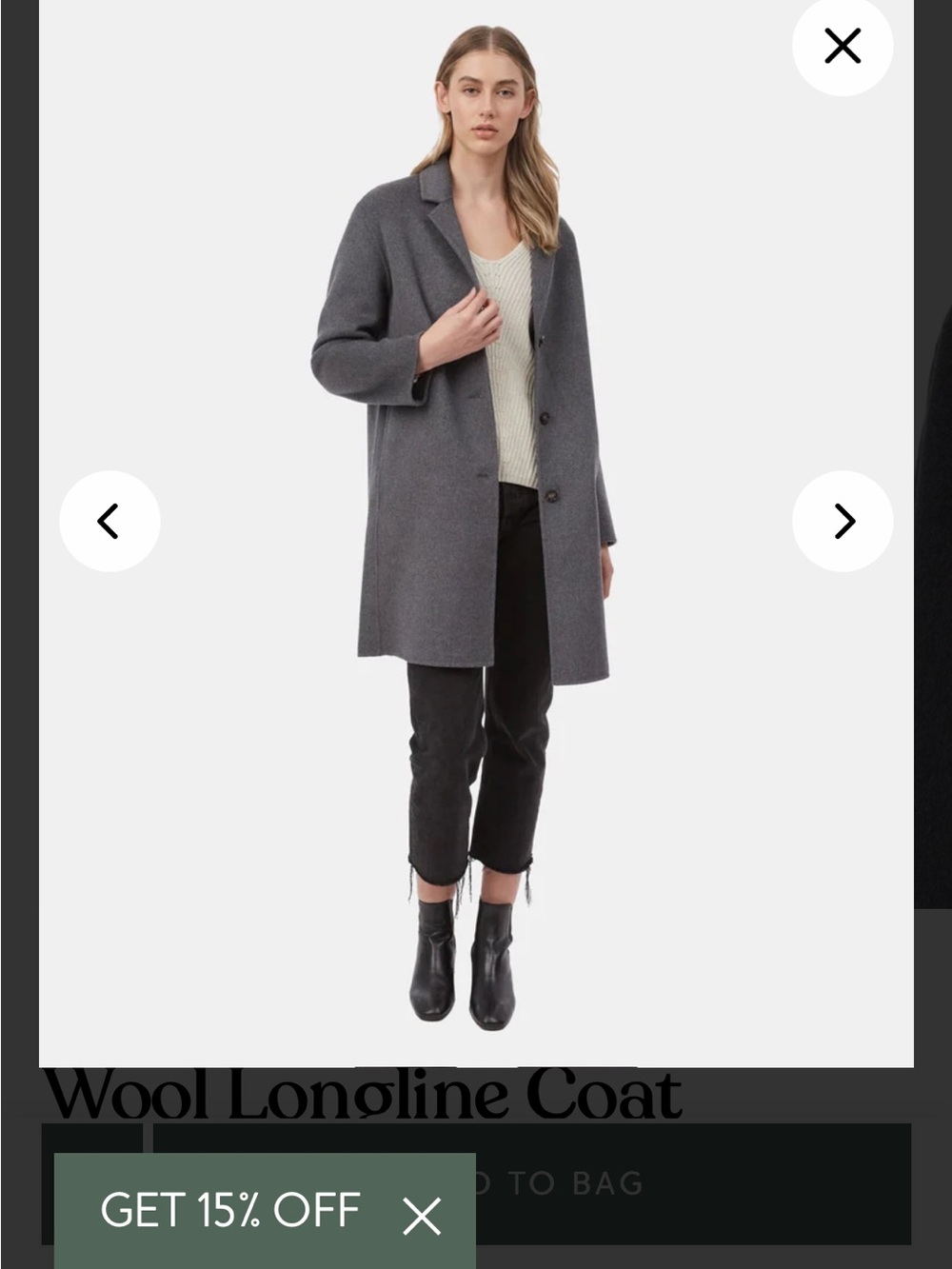 tentree Women's Grey Longline Wool Coat